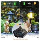 Solar Simulation Rabbit Ornament, charges by day and lights up automatically at night, three rabbits cluster around a street lamp with "WELCOME" bucket, warmly decorates courtyard and balcony, eco-friendly and healing./Resin flowerpot rabbit