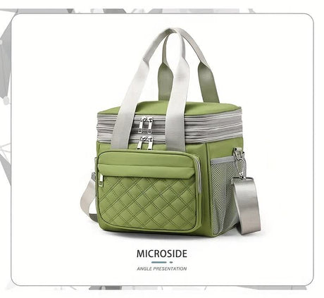 GREEN Large Capacity Travel Bag / Lunch Bag. Expandable 5cm, Multi-Compartment Storage, Hand/Shoulder Carry, Multi-Color Portable for Trips