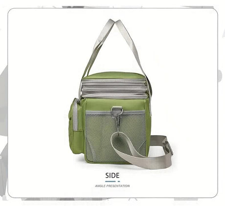 GREEN Large Capacity Travel Bag / Lunch Bag. Expandable 5cm, Multi-Compartment Storage, Hand/Shoulder Carry, Multi-Color Portable for Trips
