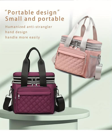 purple Large Capacity Travel Bag / Lunch Bag. Expandable 5cm, Multi-Compartment Storage, Hand/Shoulder Carry, Multi-Color Portable for Trips
