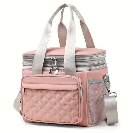 PINK Large Capacity Travel Bag / Lunch Bag. Expandable 5cm, Multi-Compartment Storage, Hand/Shoulder Carry, Multi-Color Portable for Trips