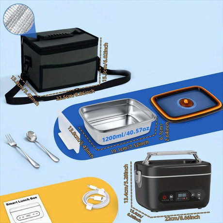 1.2L Electric Lunch Box 12000mAh Portable Food Warmer 5-Sided Heat Auto Temp AU