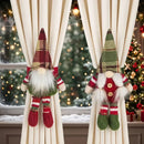 2-Pack Christmas Faceless Old Man Curtain Tiebacks | Polyester Red & Green Plaid Pointed Hat, 25cm Soft Fabric Tie Design, Dual Function as Curtain Holder & Decoration, Brightens Up Your Holiday Window
