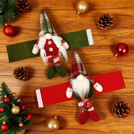 2-Pack Christmas Faceless Old Man Curtain Tiebacks | Polyester Red & Green Plaid Pointed Hat, 25cm Soft Fabric Tie Design, Dual Function as Curtain Holder & Decoration, Brightens Up Your Holiday Window