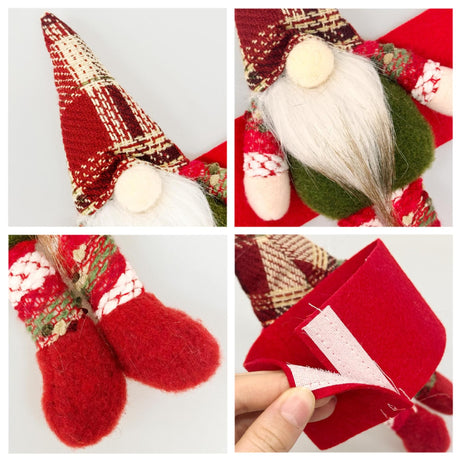 2-Pack Christmas Faceless Old Man Curtain Tiebacks | Polyester Red & Green Plaid Pointed Hat, 25cm Soft Fabric Tie Design, Dual Function as Curtain Holder & Decoration, Brightens Up Your Holiday Window