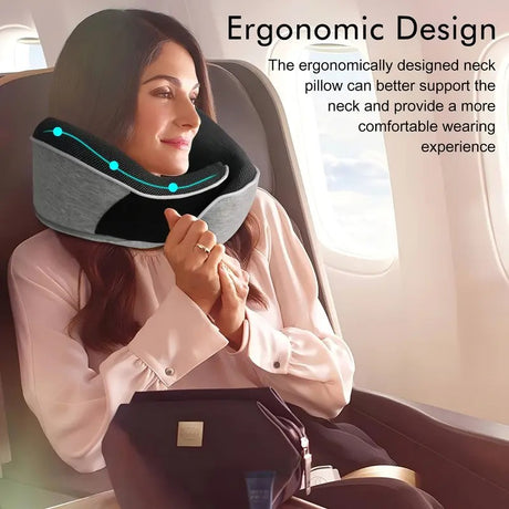 light grey Snail Airplane Neck Pillow – Travel pillow with soft supportive design, ideal for sleep, cars, trains, the office, and home use. Includes a washable pillowcase and portable cervical support pad with storage bag.