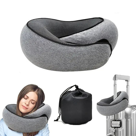 black Snail Airplane Neck Pillow – Travel pillow with soft supportive design, ideal for sleep, cars, trains, the office, and home use. Includes a washable pillowcase and portable cervical support pad with storage bag.