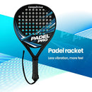 Padel Racket Carbon Fiber Lightweight Control EVA Core | Comfort Grip for Beginner & Intermediate Players（Blue-black line single shot）