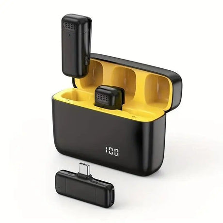 Wireless Lavalier Microphone Set: 2.4G Wireless Instant Connection, DSP Smart Noise Reduction, 84-Hour Long Battery Life, One-to-Many Full-Scenario Compatibility, Type-C Interface.（Yellow inner warehouse）