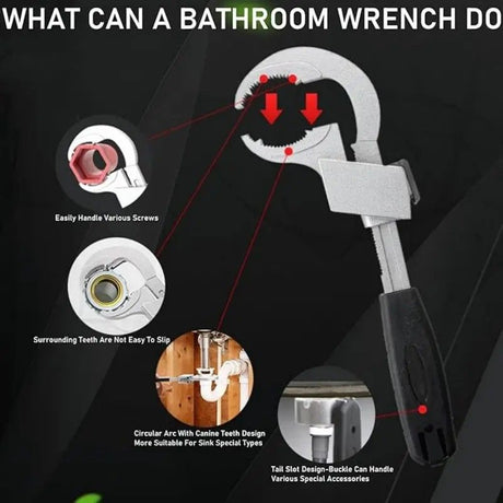 Large-Open Adjustable Basin Wrench, 3-Head Interchangeable Tight-Space Plumbing Tool, Aluminum Alloy Anti-Slip Home Maintenance Tool（Red handle）