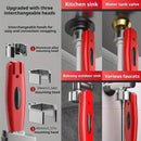 Large-Open Adjustable Basin Wrench, 3-Head Interchangeable Tight-Space Plumbing Tool, Aluminum Alloy Anti-Slip Home Maintenance Tool（Red handle）