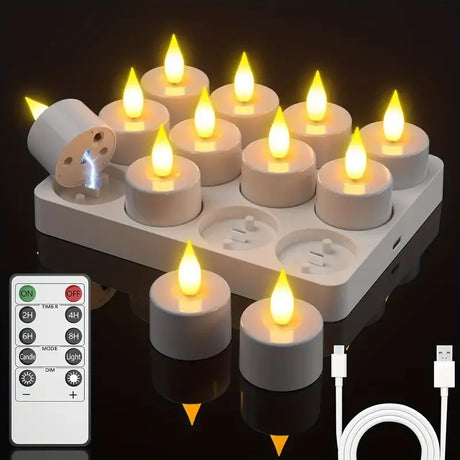 12-Pack Rechargeable LED Tea Lights, Smart Remote Control, Flameless Safe Romance, All-Scene Ambiance Essential