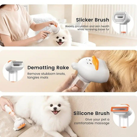 Vacuum Dog Cat Brush De-shedding Tool, 4-in-1 Self-Cleaning Slicker Brush and Undercoat Rake, De-shedding Grooming Tool, Anti-Static, Massage, Brushing Multi-Functional All-in-One (White)