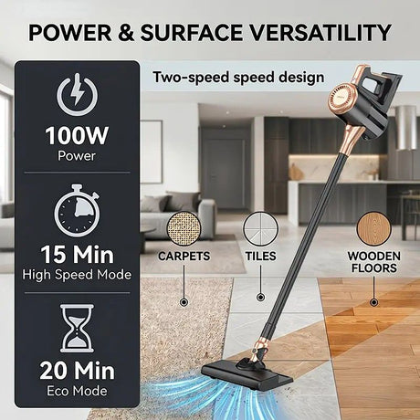 4-in-1 cordless vacuum cleaner, 50000RPM motor, 10000Pa suction, 180° rotating brush head, dual speed settings, lightweight and convenient./golden
