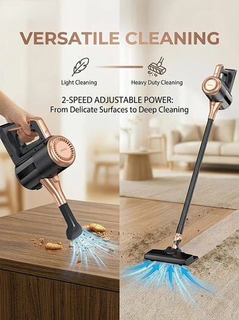 4-in-1 cordless vacuum cleaner, 50000RPM motor, 10000Pa suction, 180° rotating brush head, dual speed settings, lightweight and convenient./golden