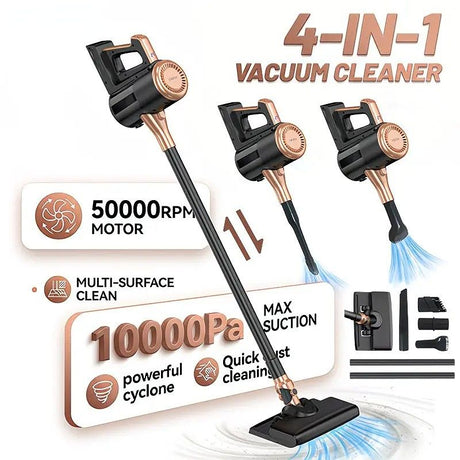 4-in-1 cordless vacuum cleaner, 50000RPM motor, 10000Pa suction, 180° rotating brush head, dual speed settings, lightweight and convenient./white