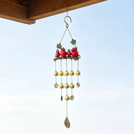 Happy Bird Resin Wind Chime – Alloy Bell Outdoor Garden Hanging Decor, Multi-Layer Balcony Ornament.(Blue bird)