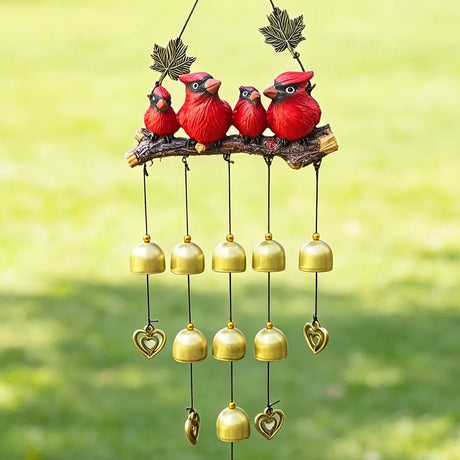 Happy Bird Resin Wind Chime – Alloy Bell Outdoor Garden Hanging Decor, Multi-Layer Balcony Ornament.(Blue bird)