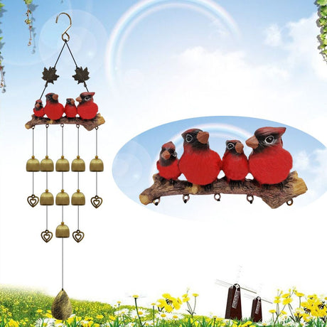 Happy Bird Resin Wind Chime – Alloy Bell Outdoor Garden Hanging Decor, Multi-Layer Balcony Ornament.(Blue bird)