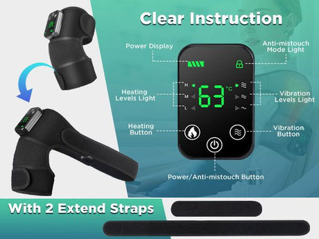 Heated Knee Massager with Heat Therapy – 3 Temp Levels, Vibration Massage, Rechargeable & Adjustable Straps(BLACK)