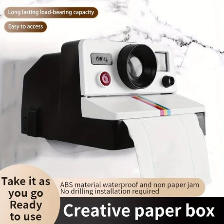 Retro Camera Toilet Paper Holder, Drill-Free Waterproof & Dustproof, Large Capacity Smooth Dispensing, New Bathroom Storage Aesthetic