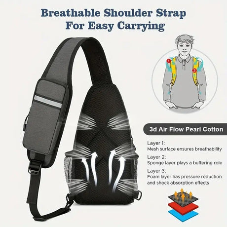 New Men's Chest Bag Lightweight Oxford Crossbody, Water-Resistant Durable Anti-Burden Shoulder Pack, Minimalist Casual Commute Cycling Sports Sling Bag(BLACK)