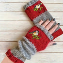 Color-Block Bird Embroidered Fingerless Knit Gloves – Warm, Flexible, Perfect for Daily Autumn/Winter Use, 8.5×22cm Stylish Practical Commute Hand-Warming Essential(GREEN)