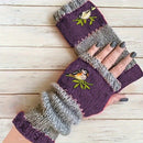Color-Block Bird Embroidered Fingerless Knit Gloves – Warm, Flexible, Perfect for Daily Autumn/Winter Use, 8.5×22cm Stylish Practical Commute Hand-Warming Essential(dark red)