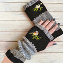 Color-Block Bird Embroidered Fingerless Knit Gloves – Warm, Flexible, Perfect for Daily Autumn/Winter Use, 8.5×22cm Stylish Practical Commute Hand-Warming Essential(dark red)