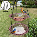 Chain-hung Double-layer Bird Feeder, transparent bowls for easy observation, thickened iron chain for stable load-bearing, adding natural vitality and bird-watching fun to your courtyard.（blue)