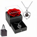 White gold A Hundred Languages Heart-Shaped Projection Necklace Gift Set, Inlaid with Zirconia and Paired with a Preserved Rose, a Tech-Infused Romantic Gift