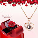 White gold A Hundred Languages Heart-Shaped Projection Necklace Gift Set, Inlaid with Zirconia and Paired with a Preserved Rose, a Tech-Infused Romantic Gift