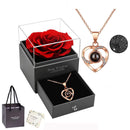 White gold A Hundred Languages Heart-Shaped Projection Necklace Gift Set, Inlaid with Zirconia and Paired with a Preserved Rose, a Tech-Infused Romantic Gift