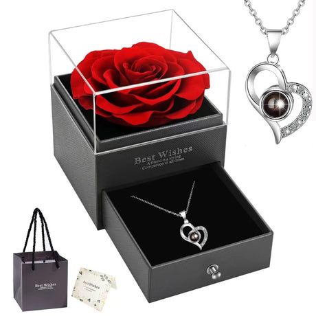 Rose Heart Projection Necklace, elegant in platinum, 