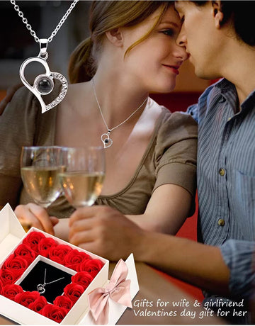 Rose Heart Projection Necklace, elegant in platinum, 