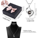 Rose Heart Projection Necklace, elegant in platinum, "I love you" in 100 languages, packaged with a single rose gift box – a romantic tech-infused gift.