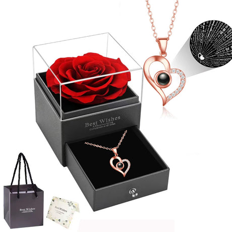 Rose Heart Projection Necklace, sparkling in rose gold, 