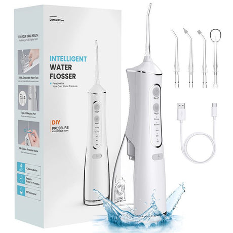 L8 Cordless Water Flosser | Rechargeable Portable Oral Irrigator, IPX7 Waterproof, 4 Modes with DIY Pressure Adjustment, High-Frequency Pulse Cleans Between Teeth Thoroughly/white