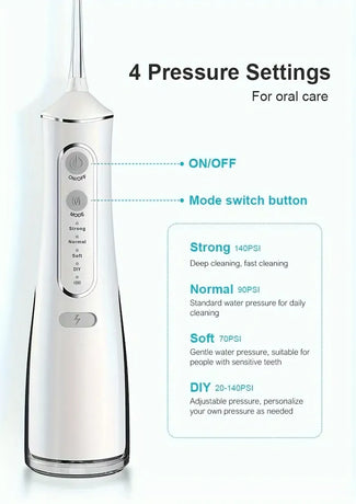 L8 Cordless Water Flosser | Rechargeable Portable Oral Irrigator, IPX7 Waterproof, 4 Modes with DIY Pressure Adjustment, High-Frequency Pulse Cleans Between Teeth Thoroughly/white