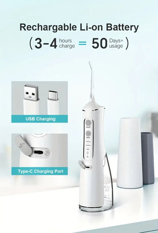 L8 Cordless Water Flosser | Rechargeable Portable Oral Irrigator, IPX7 Waterproof, 4 Modes with DIY Pressure Adjustment, High-Frequency Pulse Cleans Between Teeth Thoroughly/white