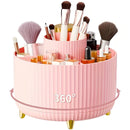 Black 360-Degree Rotating Cosmetic Organizer – 1 Plastic Makeup Storage Box with 5 Compartments – Multi-Purpose Holder for Brushes, Lipsticks, Skincare Products, and Stationery – Durable Odor-Free Desktop Storage Container with Luxurious Stripe Design