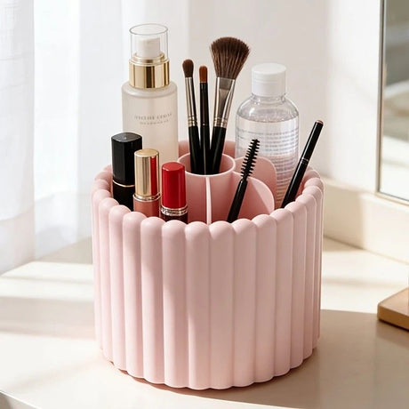 360-degree rotating makeup brush organizer, polished plastic material, no assembly required, no odor - makeup display case.white