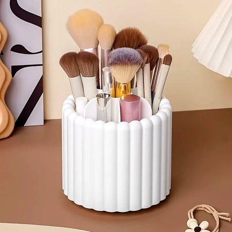 360-degree rotating makeup brush organizer, polished plastic material, no assembly required, no odor - makeup display case.white
