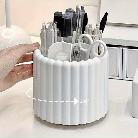 360-degree rotating makeup brush organizer, polished plastic material, no assembly required, no odor - makeup display case.white