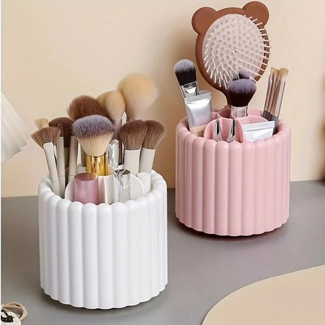 360-degree rotating makeup brush organizer, polished plastic material, no assembly required, no odor - makeup display case.white