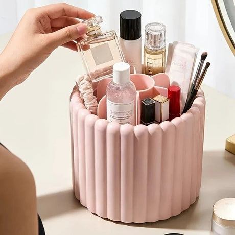360-degree rotating makeup brush organizer, polished plastic material, no assembly required, no odor - makeup display case.white