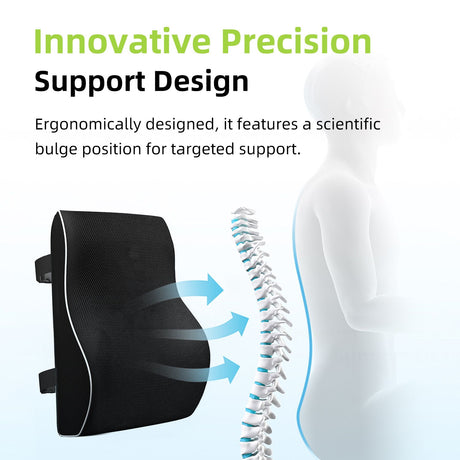 1 Lumbar Support Pillow for Lower Back and Posture - Memory Foam Cushion with Adjustable Strap, Breathable Mesh Cover and Dual Straps (Office Chair, Car, Gaming) - Spine Health Aid, Office Furniture, Back Cushion, Back Pain Relief Pad