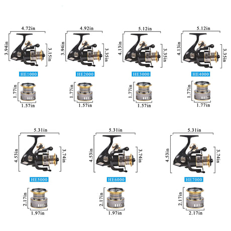 Spinning Reel Fishing Reel, Metal Spool, Metal Handle, 5.2:1 Gear Ratio, 10KG Drag, Smooth and Sensitive Line Output, Left/Right Hand Interchangeable, Rotating Fishing Reel, Suitable for Freshwater and Saltwater(HE3000)