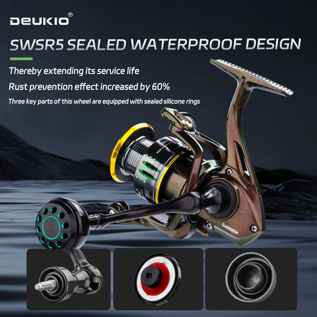 DEUKIO GSW Spinning Reel, Anti-Slip Metal Spool, 3+1 Bearings Zero-Gap, Waterproof Rustproof, Long Cast for Big Fish