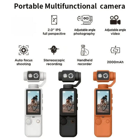 Full HD Handheld Action Camera with 16GB Memory, Portable Pocket Gimbal Camera for Outdoor Travel Vlogging, Featuring a Handheld Gimbal and 1.9-inch Screen.ORANGE